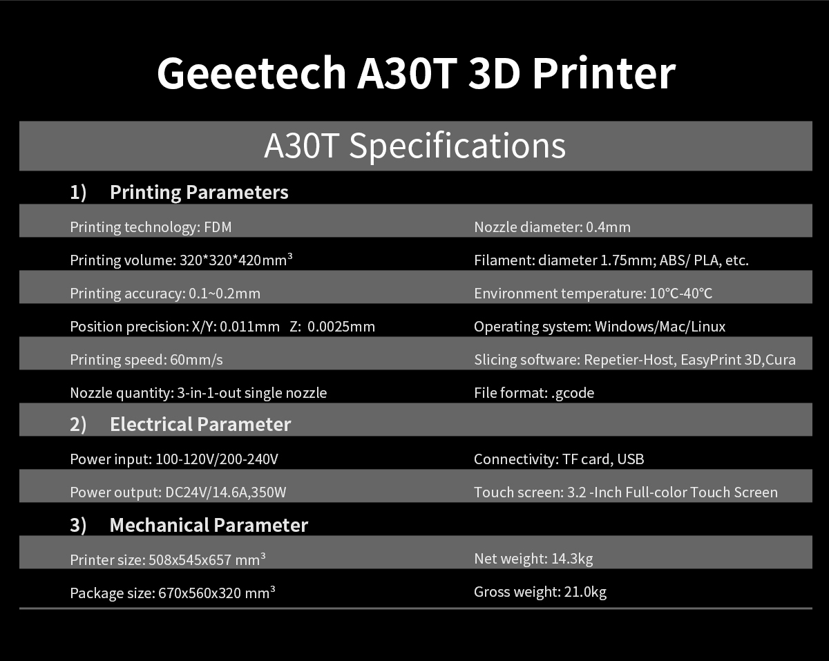 Geeetech Geeetech A30T Impresora 3D Triple Extruders 3 in 1 out 320*320*420mm 