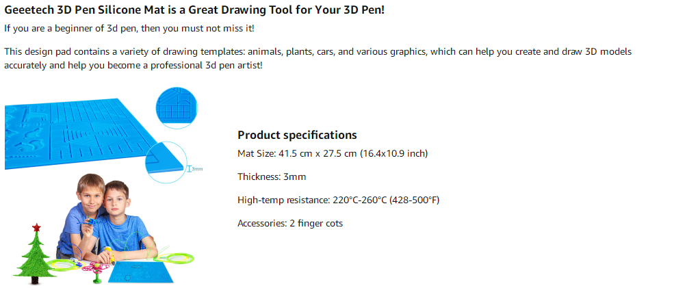 Geeetech 3D Pen Silicone Mat with Patterns, Drawing Tools with 2