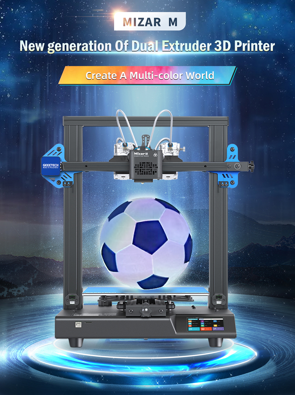 GEEETECH Mizar S Imprimante 3D à nivellement automatique avec double axe Z  silencieux, grande taille d'impression 25,4 x 25,4 x 25,9 cm, micrologiciel  entièrement open source FDM 3D : : Commerce, Industrie
